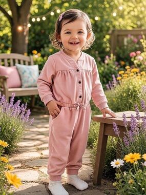 Gymboree Baby Pink Velour Long Sleeve One-Piece Jumpsuit Like New